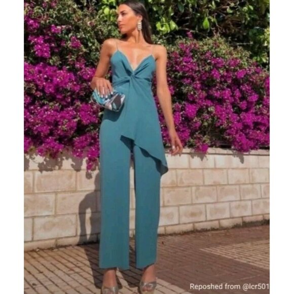 Zara Soft Green Sleeveless Twist V Neck Chiffon Jumpsuit Sz S - Picture 1 of 10